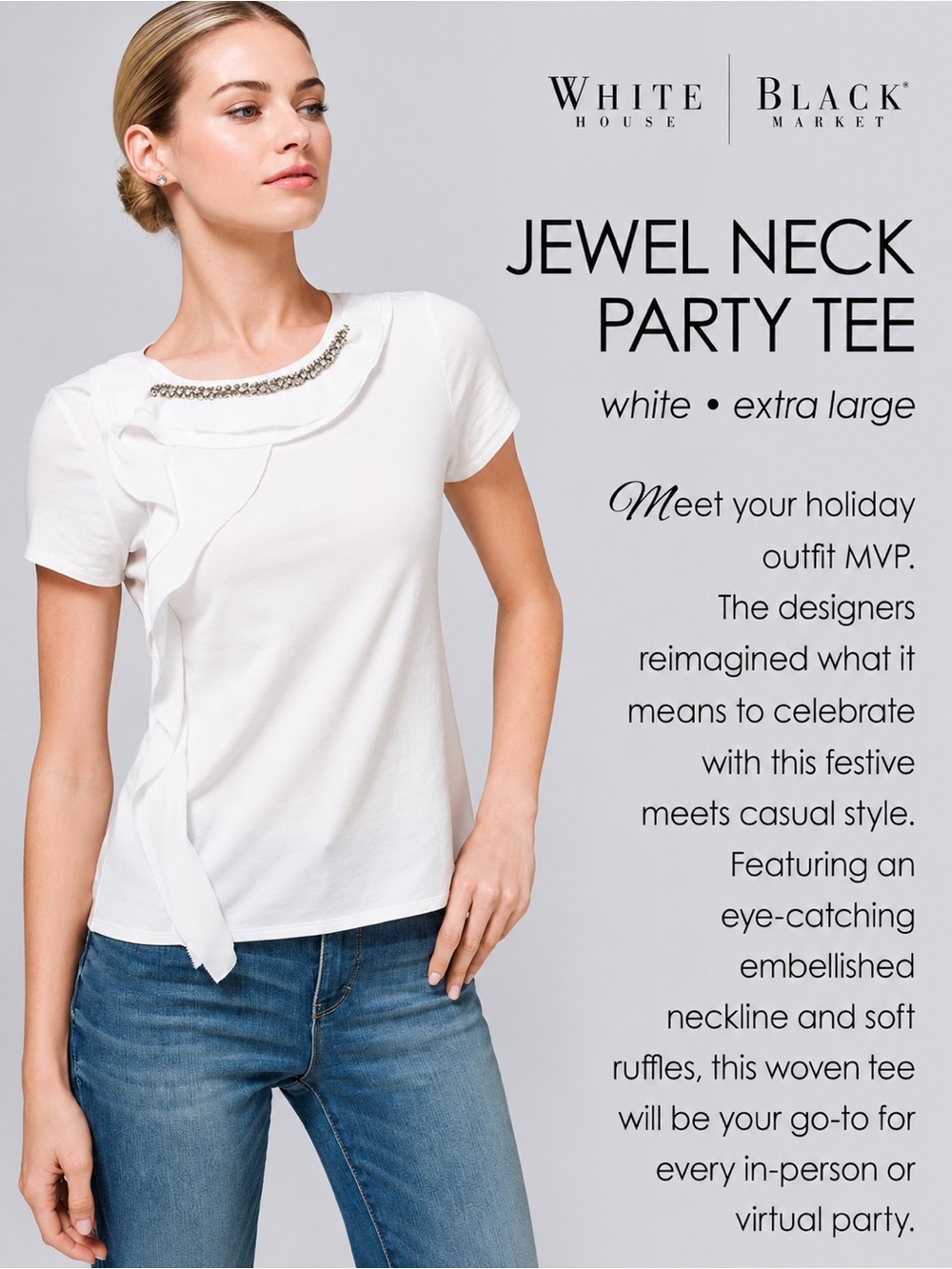 White House | Black Market JEWEL NECK PARTY TEE NEW